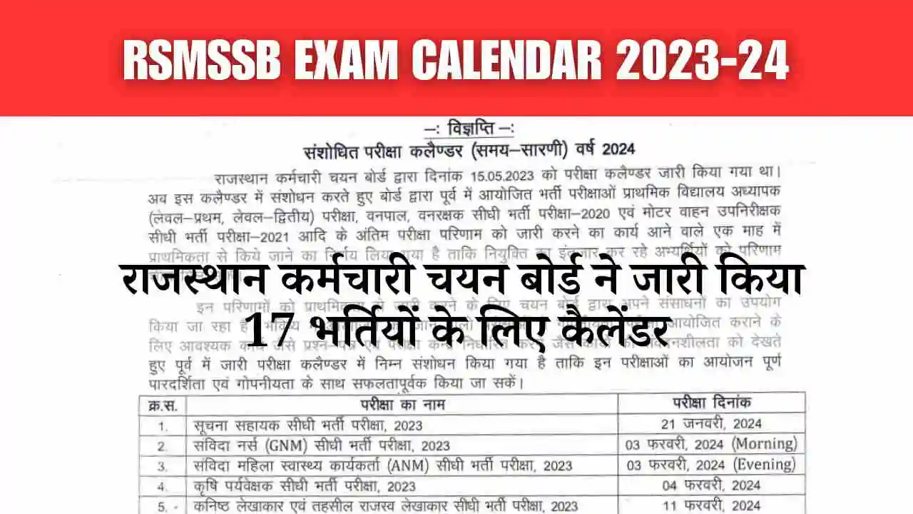 RSMSSB Exam Calendar 2023-24